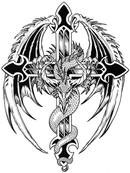 dragon-cross-tattoo-flash